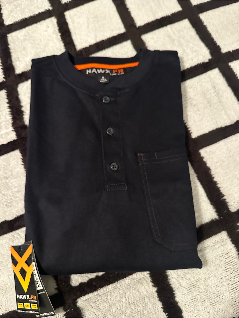 Tony Hawk Black Long Sleeve Henley with Orange Trim